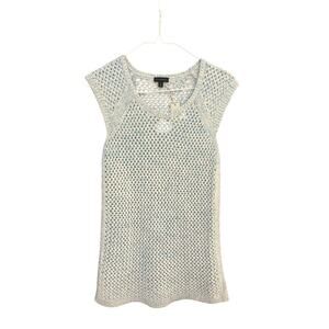 Talbots Women's S Light Blue Open Knit Crochet Coastal Sweater Cap Sleeve NWT